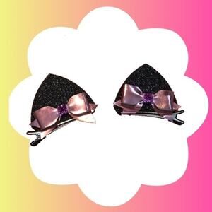 Kitty Ear with Pink Bow and Sparkle Barrettes  NWT